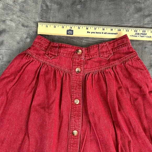 Vintage Chaus Womens SZ 6 Midi Red Button Front Denim Skirt Western Cowgirl 90's - Picture 2 of 9
